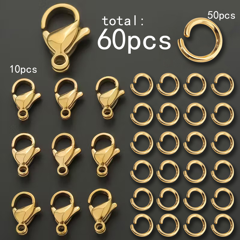 TEMU 60pcs/110pcs [10pcs Lobster Clasp+50pcs Jump Rings]/[10pcs Lobster Clasp+100pcs Jump Rings] 18k Gold Plated Stainless Steel Lobster Clasp Rings