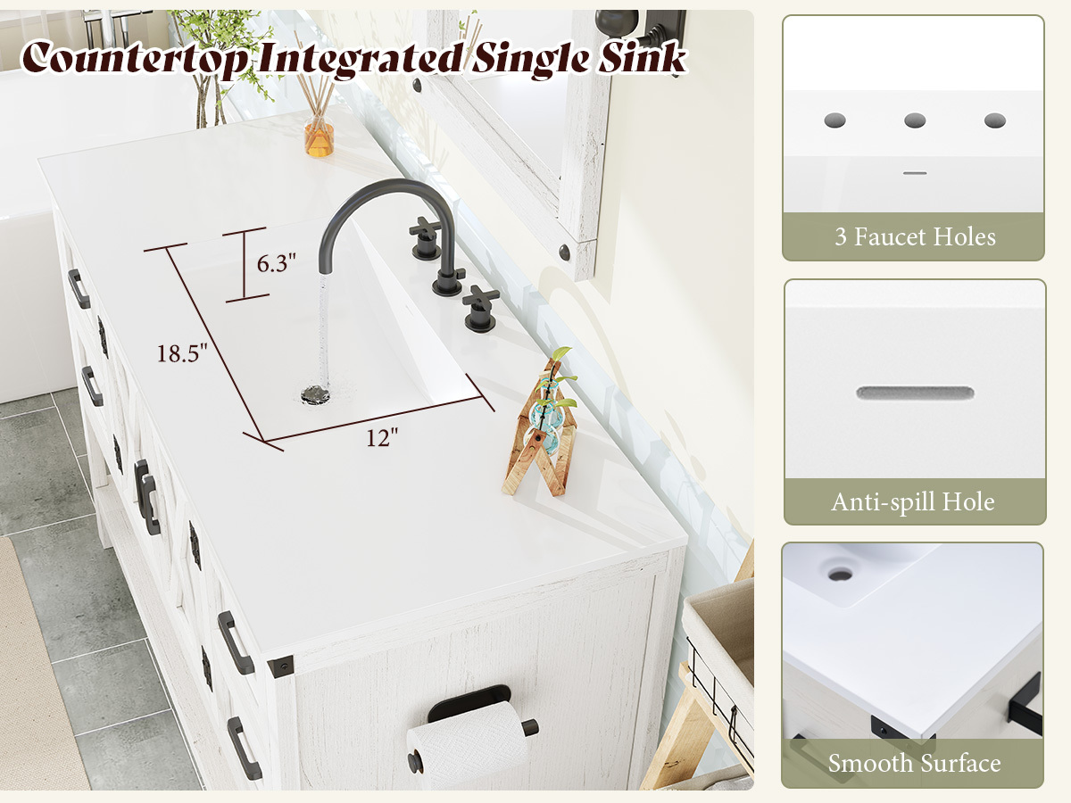 48 inch   bathroom vanity with barn door cabinet 4 drawer storage   freestanding sink unit   wood mdf suitable for bathrooms Product details 1