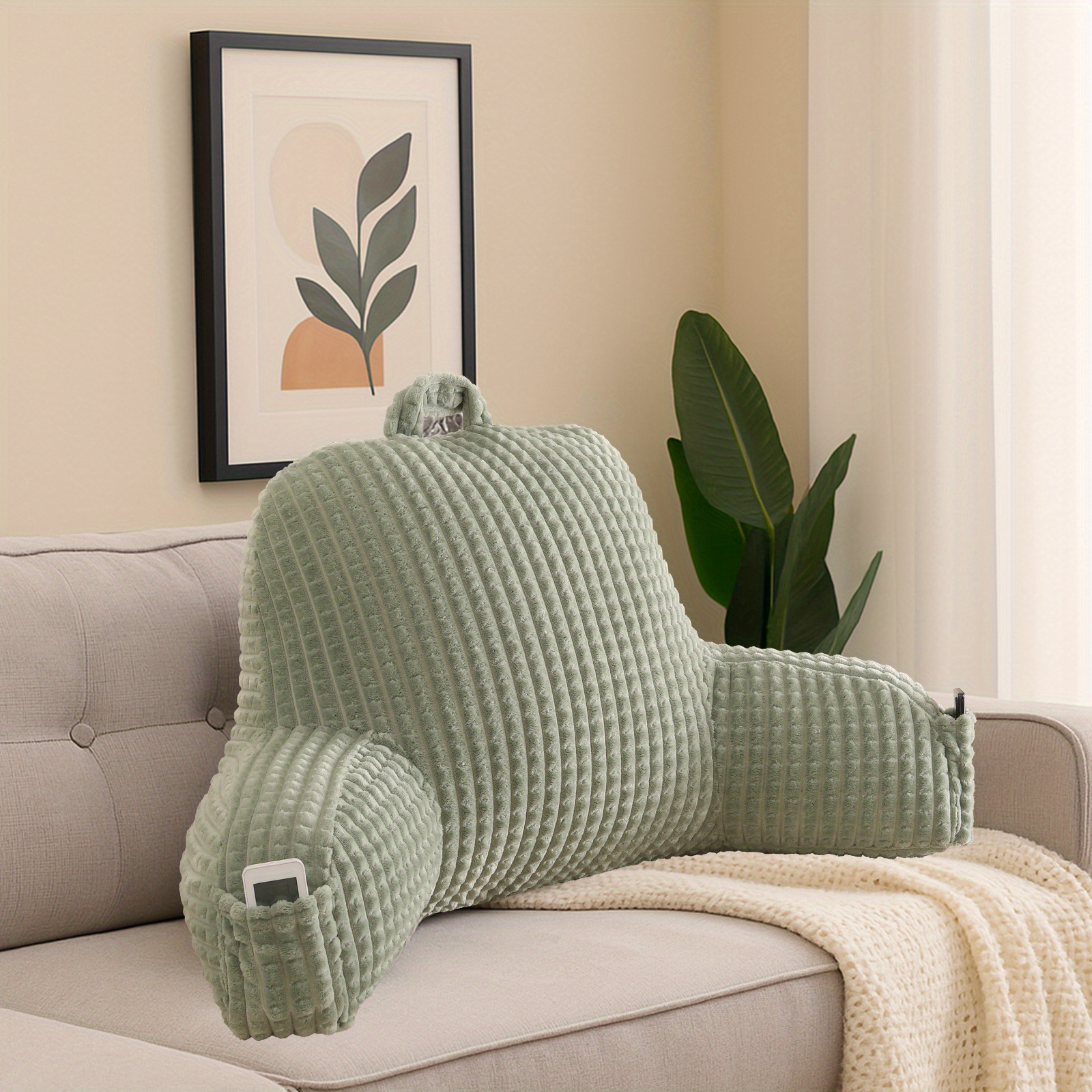 ergonomic waist support pillow lumbar pillow back support pillow striped reading pillow waist pad 2 in 1 washable pillowcase with armrests and storage bag suitable for office bed sofa desk recliner chair vehicle Product details 4