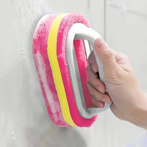 2 colors shower scrubber ergonomic handheld sponge scrubber design multifunctional manual cleaning brush for bathtubs kitchen bathroom etc ideal for cleaning tiles pots and stains bathroom additions