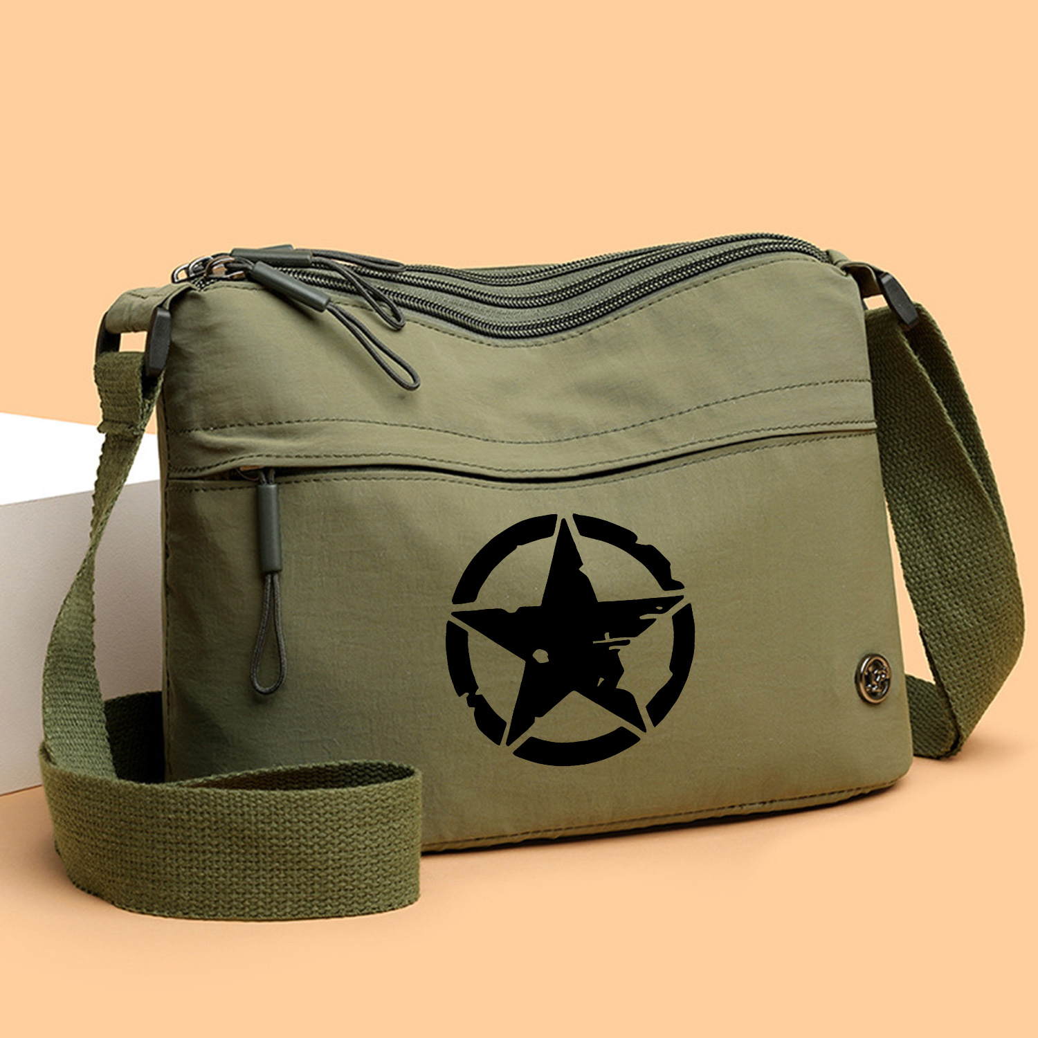 TEMU Bolso de un solo con estampado de estrellas, un y elegante bolso cruzado, bandolera casual versátil con correa ajustable y diseño de cremallera