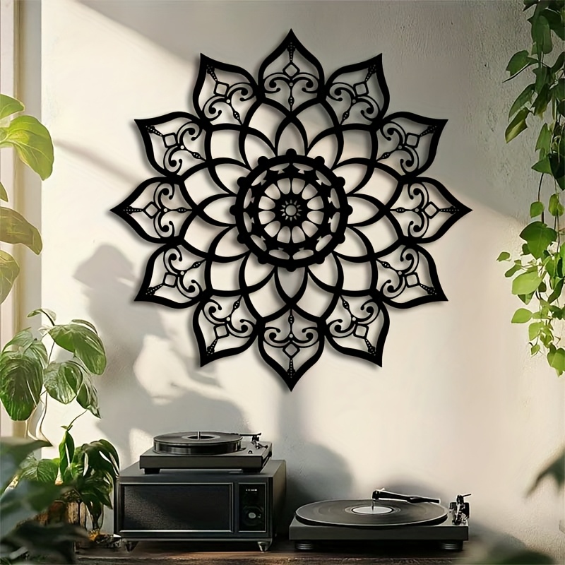 TEMU 1pc Of Large Metal Mandala Wall Art, Featuring A Laser-cut Black . This Elegant Decoration Is Suitable For Indoor And Outdoor Use, Living Rooms,