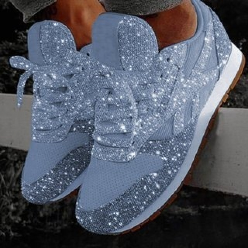 Image of Women's Sparkly Rhinestone Sneakers With Thick Platform Sole - Glitter Lace-up Low-top Bling Shoes Suitable For Daily Walking, Parties, Spring Fashion Footwear Gift For Her, Women Shoes