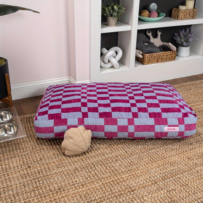 dbd3001cm   35     ultra soft reversible plush rectangular pet bed with washable cover blueberry check durable synthetic   fur extra small dog bed for puppies chihuahuas   small dog bed stylish pet bed plush fabric Product details 2