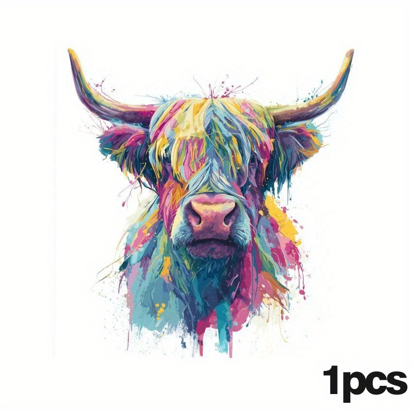TEMU 1/3/6pcs Highland Cow Colorful Art Pattern Heat Transfer Stickers, Ironing Decals, Suitable For T-shirt Making, Pillow Decoration, Backpacks,