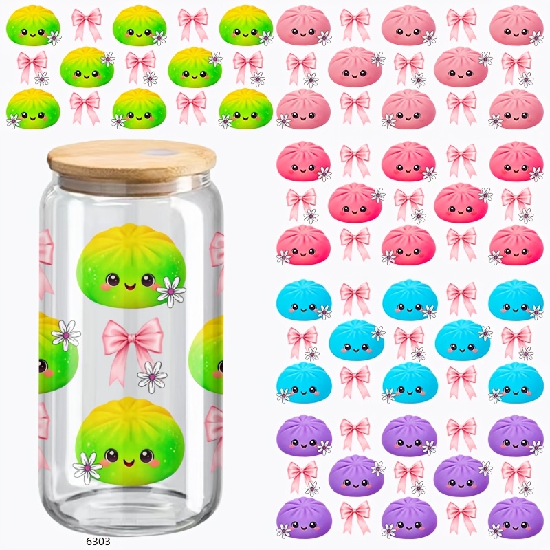 TEMU 5pcs Cup Sticker Set, Colorful Cartoon Bun Cup Decal Design, Uvdtf Cup Stickers, Size 11.0cm X 24.0cm, Suitable For Craft Projects,