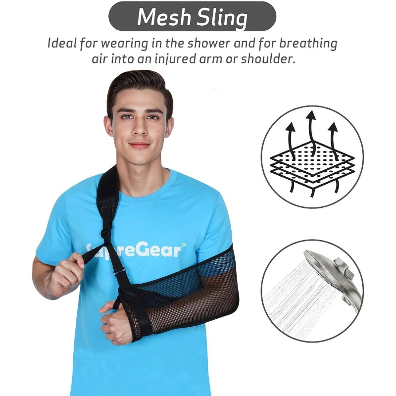 Mesh Arm Sling Shoulder Immobilizer | Adjustable Lightweight Breathable Support Brace for Injured Arm, Fits Left/Right Arm, Men Women Adults, Black, Size L