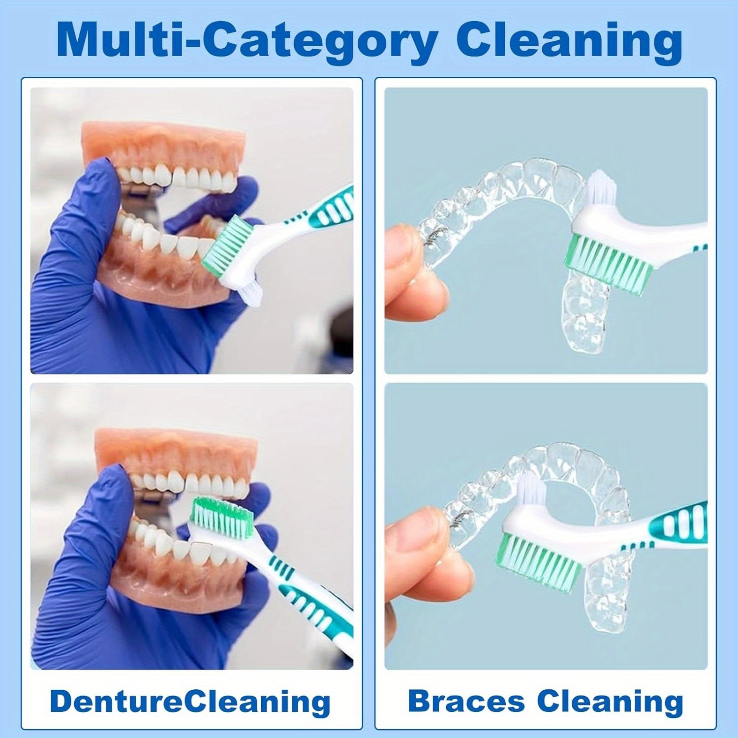 12pcs Portable Denture Brushes with Multi-Layer Nylon Bristles