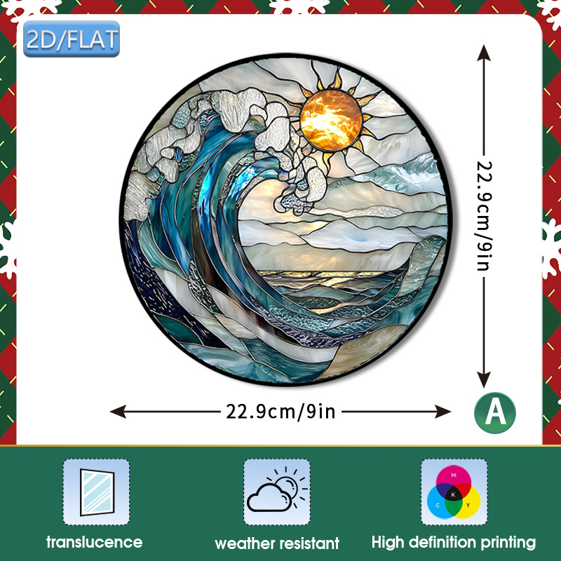 TEMU 2d Flat - 2d Flat - 2d/flat, Window Clings And Glass Films, Summer Theme Decorative Stickers, Retro Style, , Sunrise , Ocean And Sun, Static