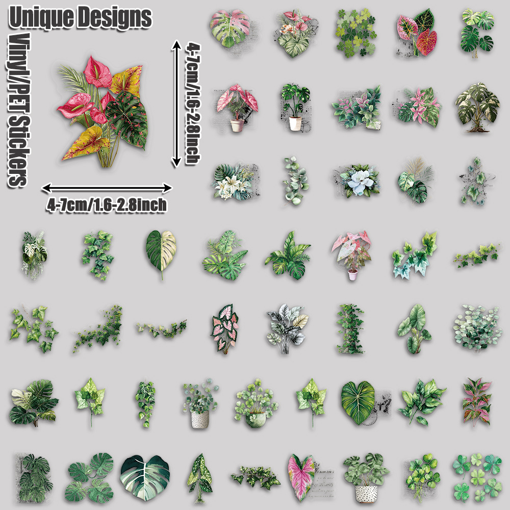 TEMU 50pcs Green Plant Workshop Aesthetic Tablet Stickers Pack Perfect For Holiday Party Birthday And Home Decor Suitable For Laptop Luggage Scooter
