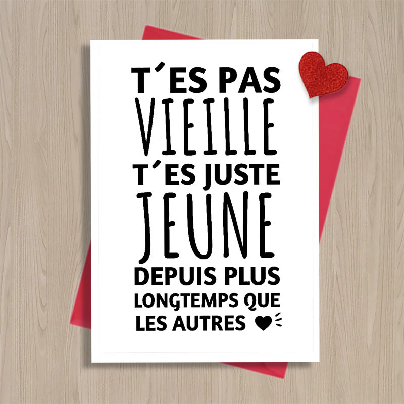 TEMU 1 carte de vœux et 1 enveloppe, carte d'anniversaire humoristique en français "Tu n' si âgé(e)" en papier, convient pour , , , les femmes,