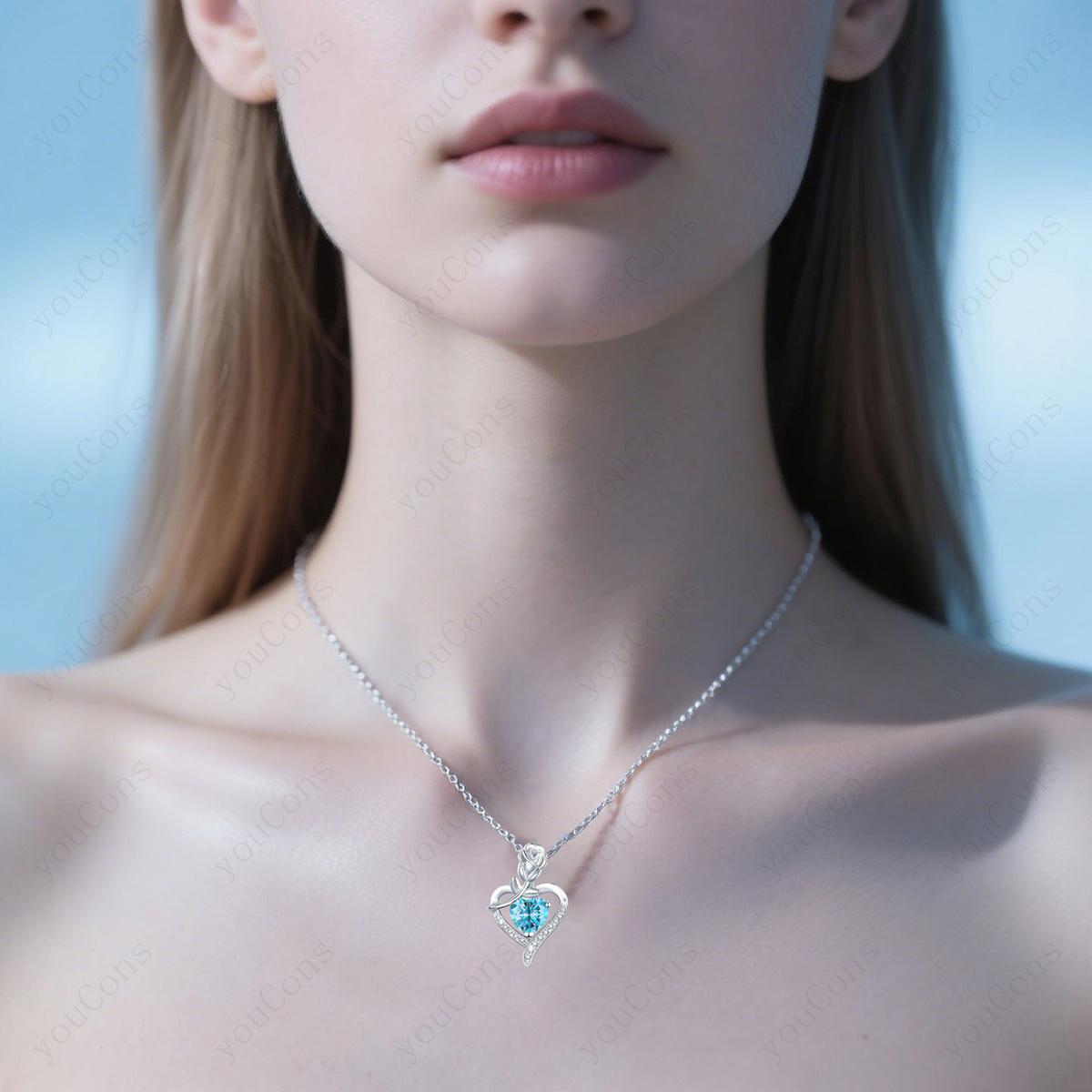 Luxurious Blue Lucky Stone Heart-Shaped Pendant Necklace Set