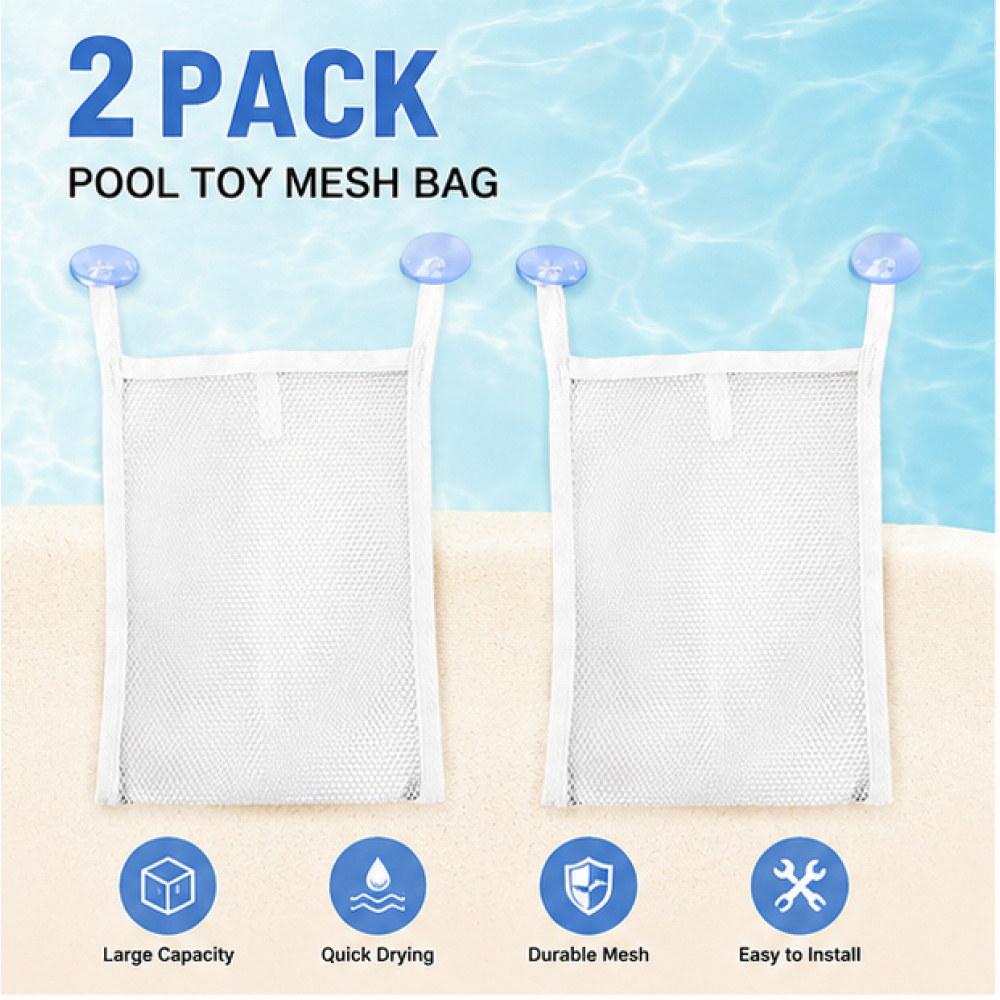 Image of Organize Pool, Noodles, Floats, And Equipment With Poolside Float Storage, 2pcs Mesh Storage Bag Set. Organizing Pool, And Equipment - Above-ground Pool Storage, Mesh Swim Bag