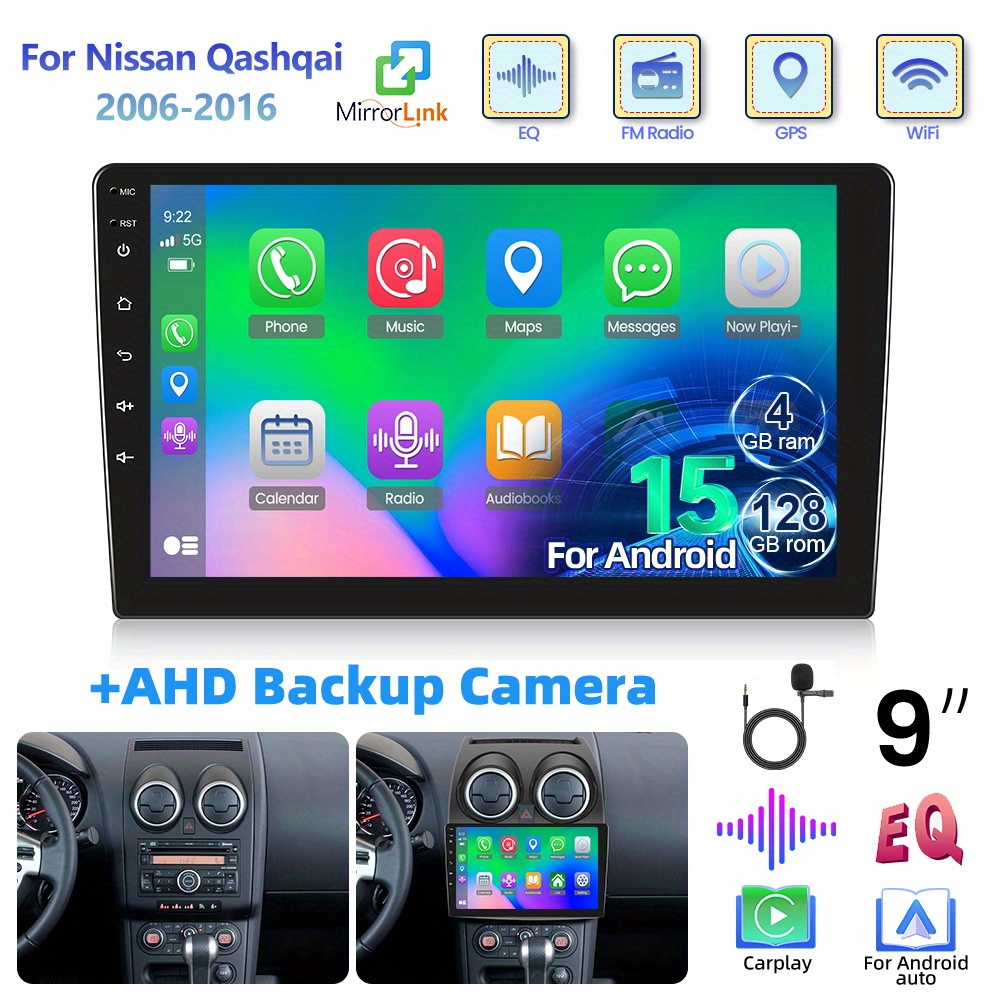 Image of 4+128g 15 Radio For 2006-2016 With Auto, 9" 2 Din Screen Touchscreen Radio With Gps Navigation, Wifi, Swc, Eq, Fm/ Rds Radio, , Usb, Voice Control + Rear