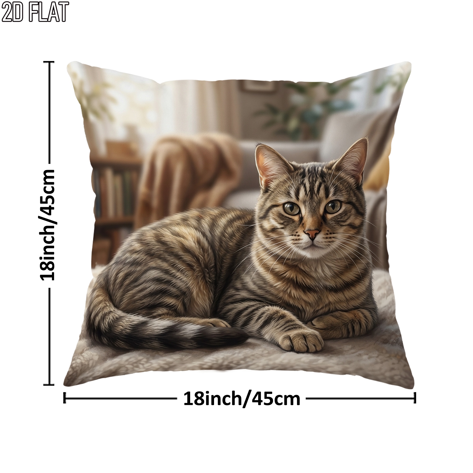 TEMU Housse de coussin décorative 2D plate 1 pièce pour les fêtes de Pâques, chat , marron beige, impression sur une face, pour salon, chambre,