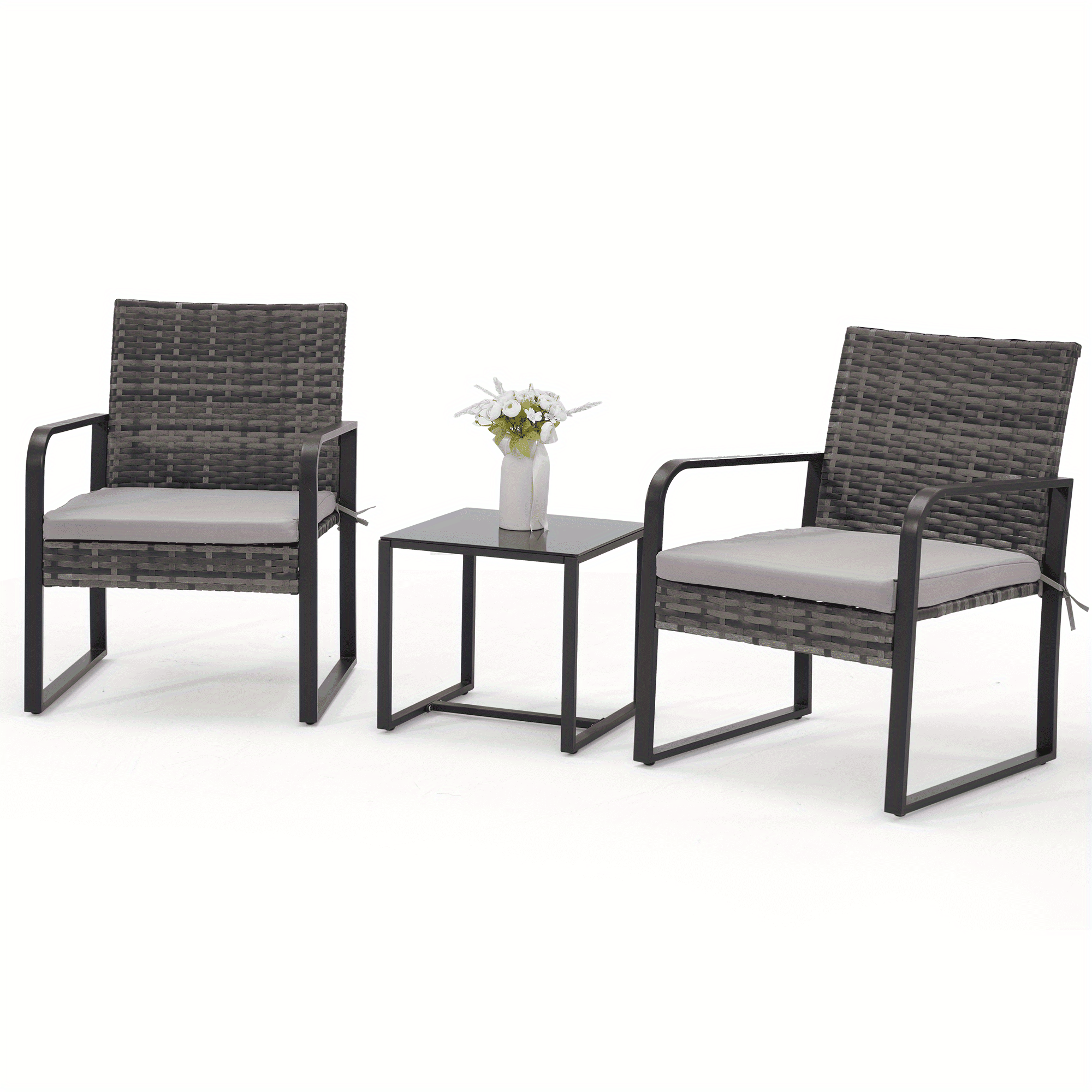 [Durable Rattan, Bezseller] 3pcs Bezseller Patio Furniture Set | Outdoor Rattan Bistro Set with Durable Steel Frame, Strapped Cushions for Garden, Balcony, Poolside, Backyard