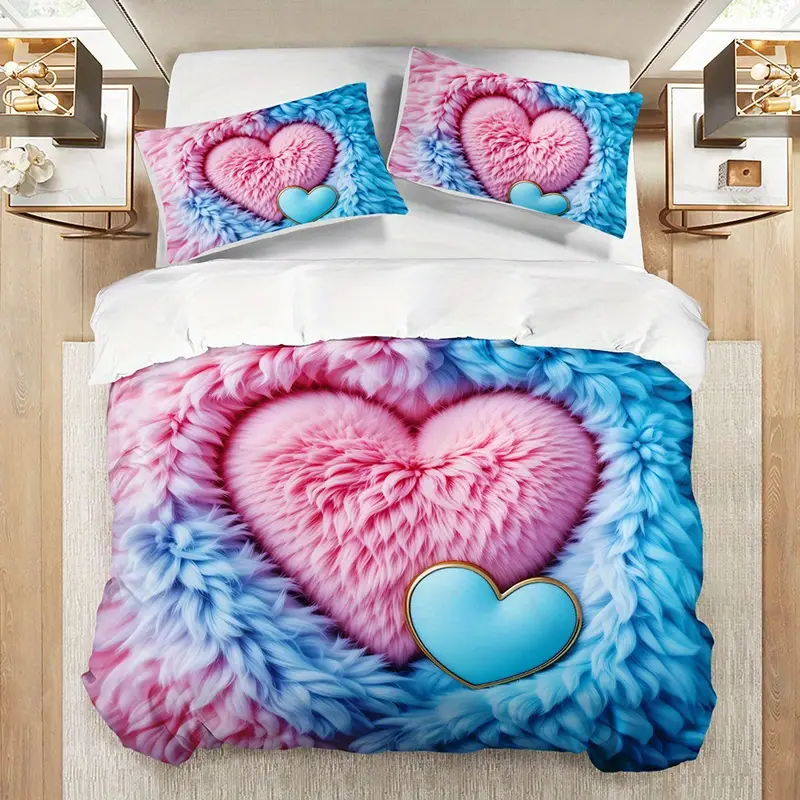 2 3pcs feather love heart duvet cover set 1 duvet cover 1 2 pillowcases without pillow inserts home high definition print romantic soft and comfortable couple style Product details 3
