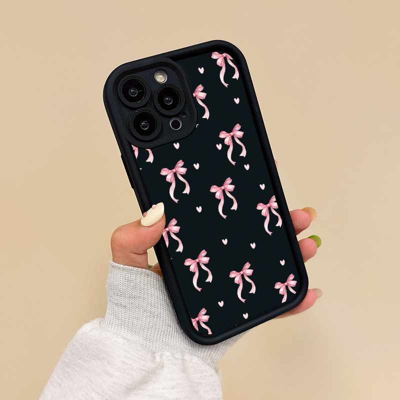 TEMU Phone Case - For Iphone 16 15 14 13 12 11 Pro Max Xs Xr Mini 7 8 Plus Pink Bow And Heart Pattern Silicone Phone Case A Fashionable And Popular ,