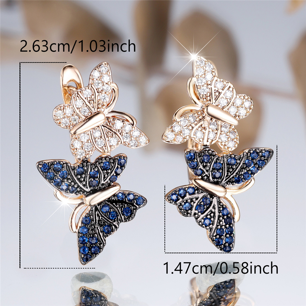 Women's Elegant Champagne Double Butterfly Drop Earrings