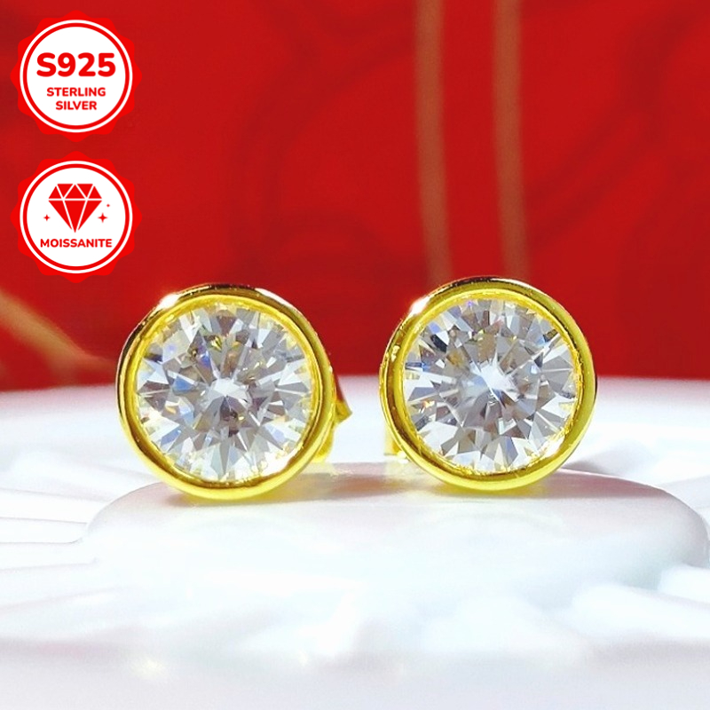 Women's 18K Gold Plated Moissanite Bubble Shaped Earrings