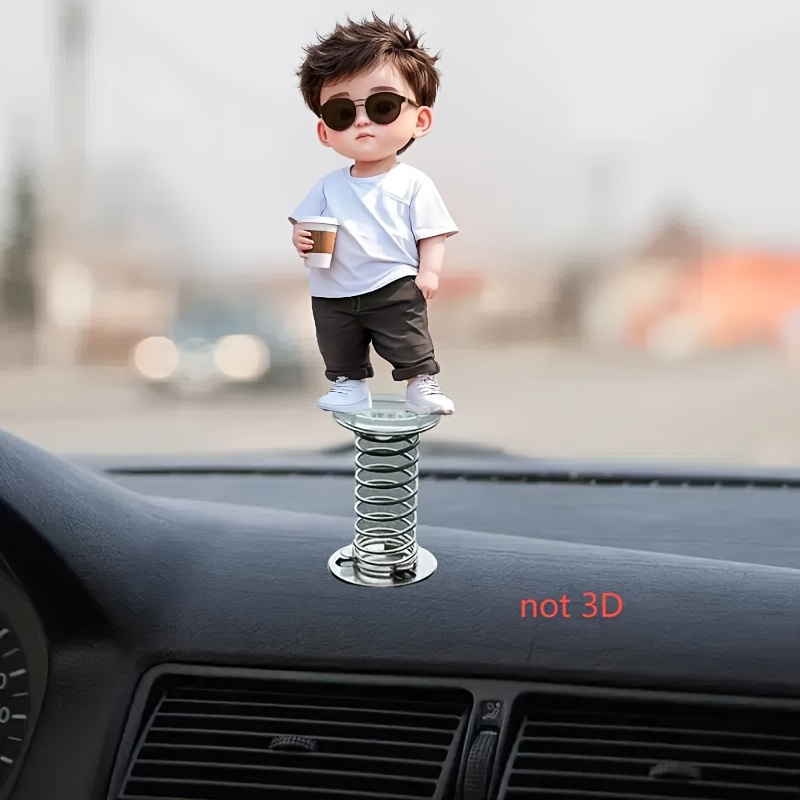 TEMU Vibrant 2d Acrylic Dashboard Decoration For Kids - Adorable Child With Glasses And A Coffee Cup, Spring Base, For , Decor For Home, Office, Or Vehicle Interior