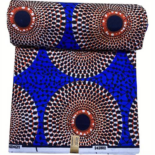 6 yard african ethnic wax print fabric double sided geometric vibrant orange blue and green polyester material for dressmaking crafts and handicrafts
