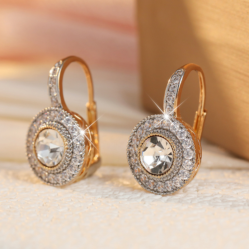 TEMU Orecchini pendenti in stile reale vintage da donna, orecchini a con zirconi sintetici rotondi e scintillanti, accessorio di gioielleria elegante