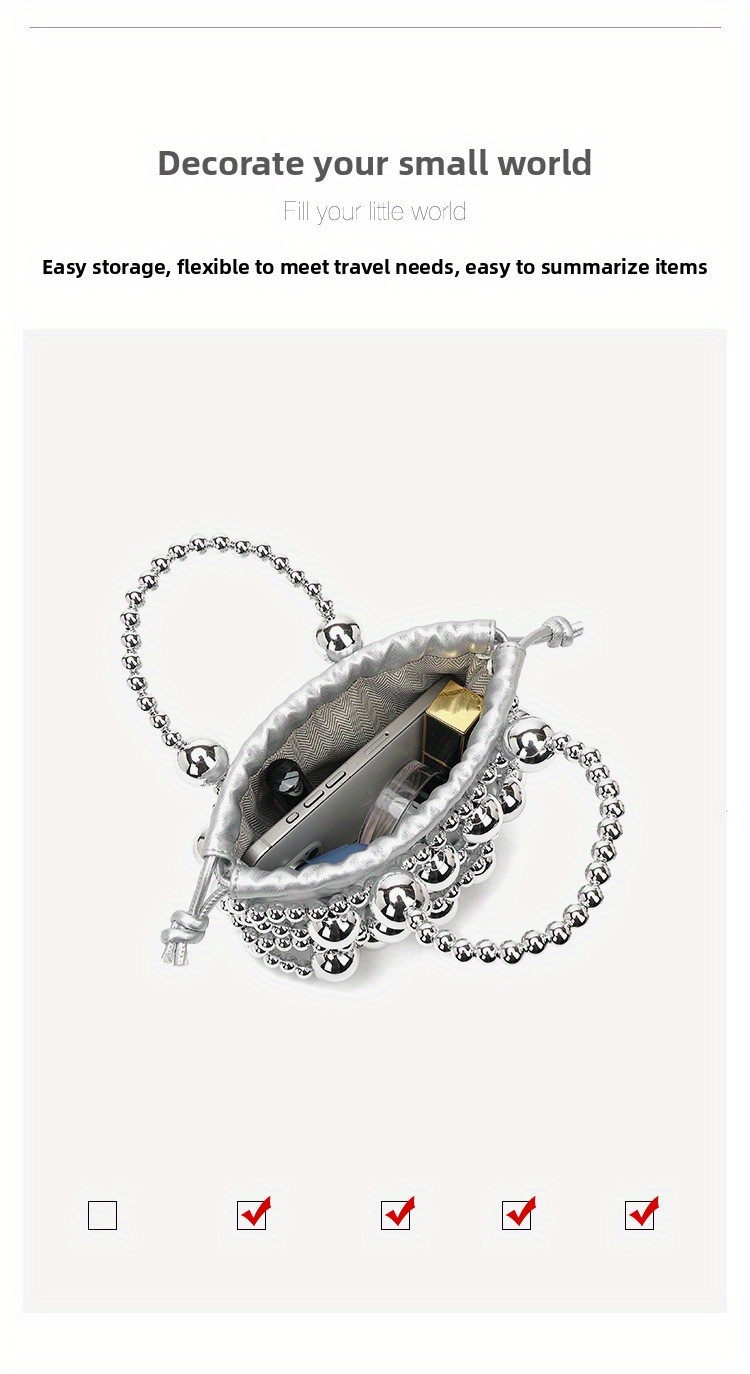 2025 New High-End Casual Chic Crossbody Bag with Adjustable Strap, Hollow Metal Beaded Woven Design & Bead Accents, 7.09x3.15x5.51inch, Golden-Tone Clasp Closure for Everyday Use