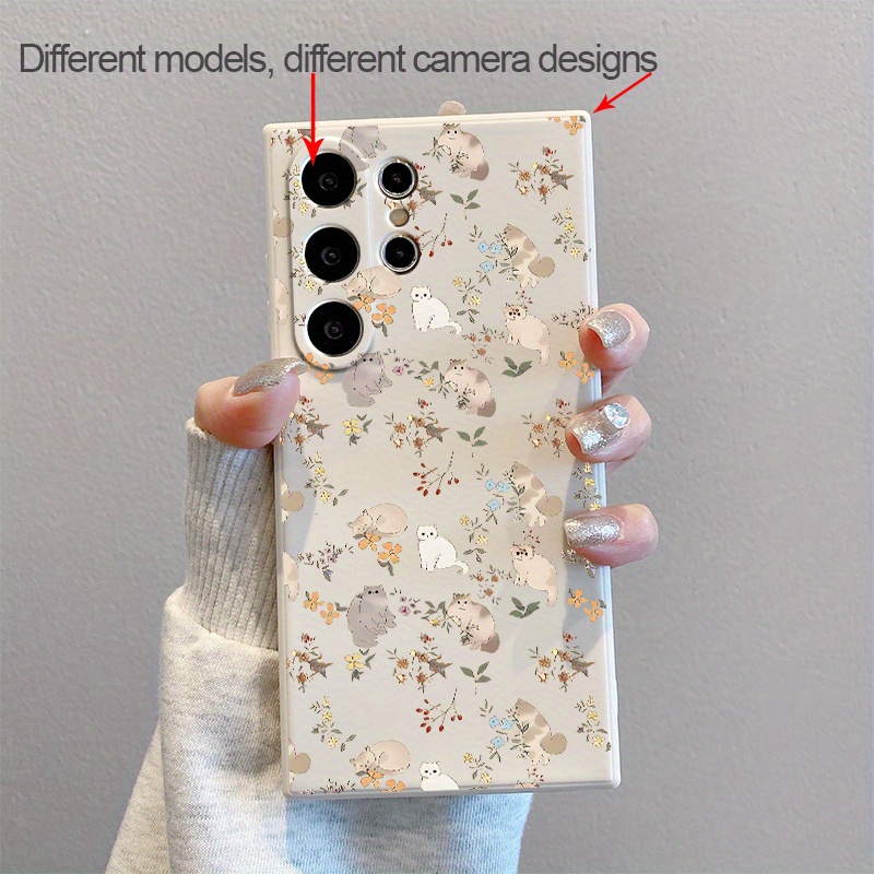 TEMU Full Screen Floral Cat Soft Phone Case Suitable For Galaxy S25 S24 S23 S22 S21 S20 Ultra S20fe S21fe S23fe S24fe S10 Plus S10e Note + 20 Ultra