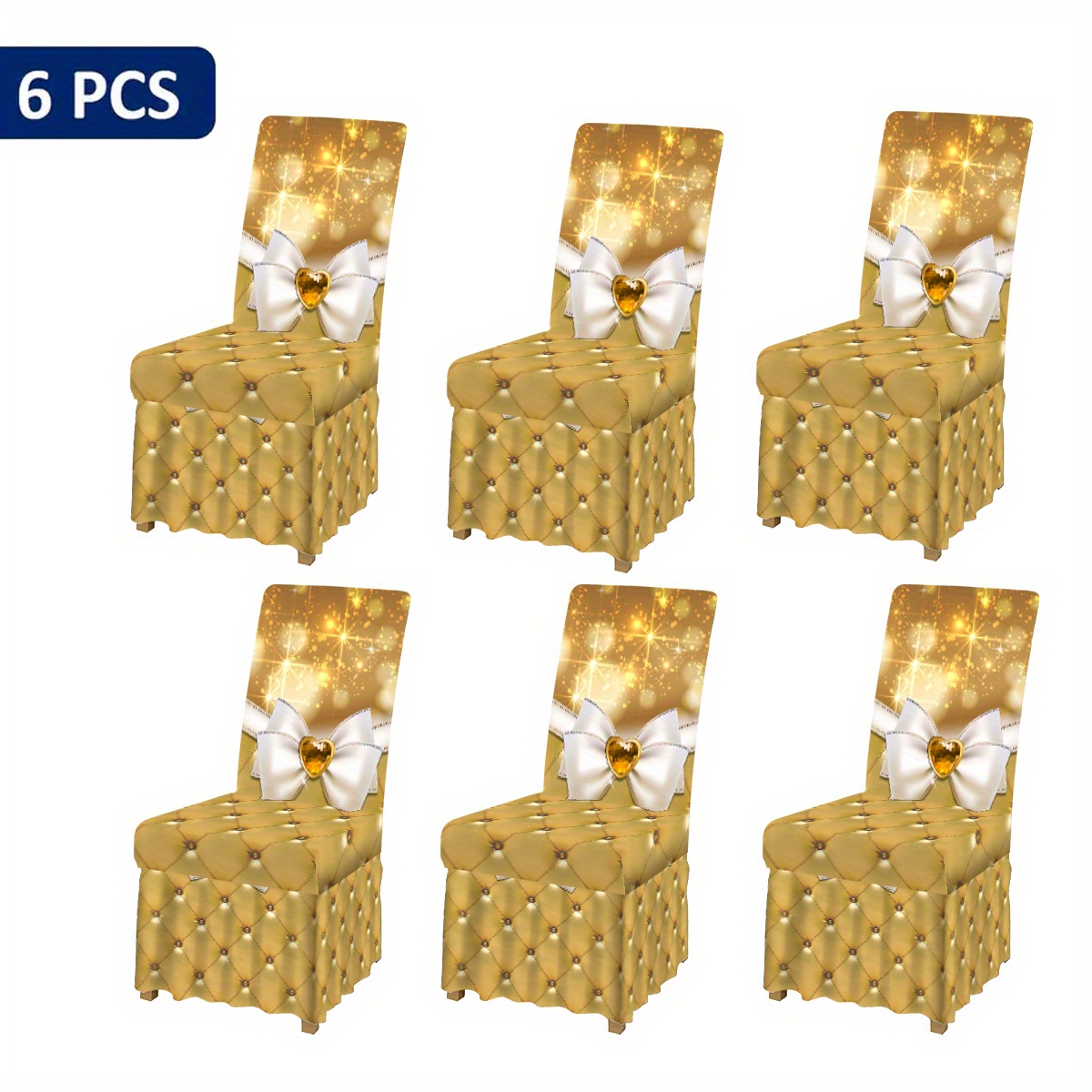 TEMU 2/4/6pcs Housse de chaise de nœud doré - Design de sequins étincelants, convient pour à manger, , , la décoration de et de l'hôtel, utilisation