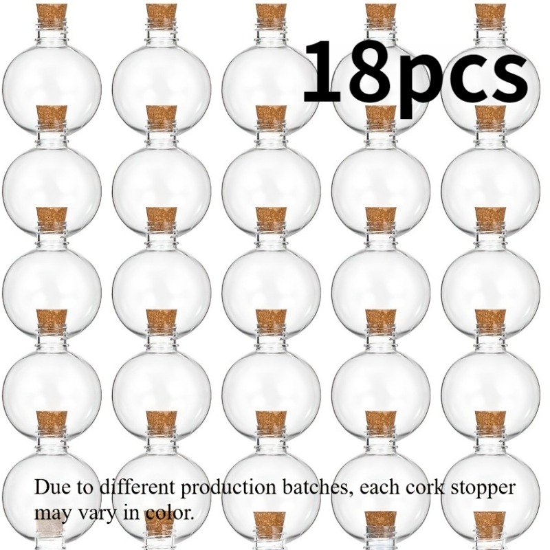 TEMU 18pcs Set Of Spherical Plastic Potion Bottles – 3.4oz Sand Bottles With Cork Stoppers And Labels, Suitable For Crafts, Wedding Party Favors, And