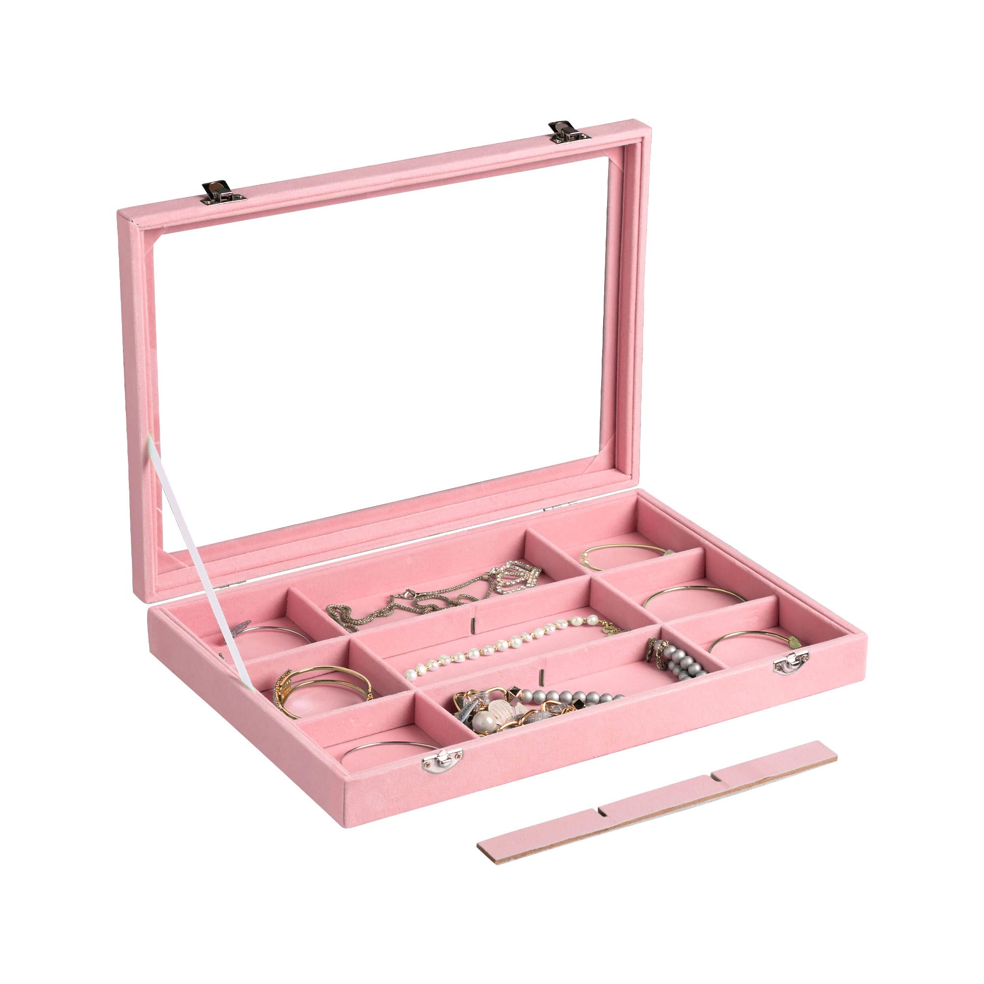 2pcs Large Velvet Jewelry Box Set, 12 & 48 Compartment Boxes