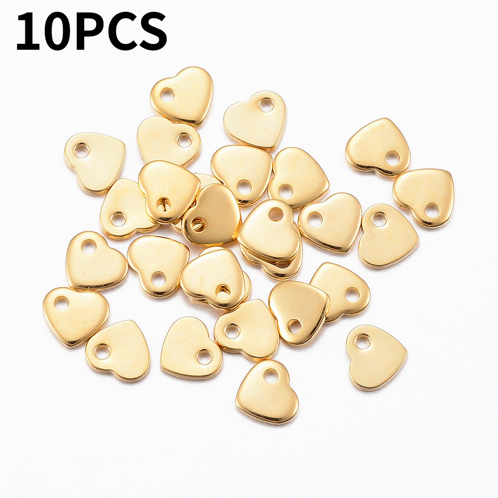 TEMU 10pcs 24k Gold Plated 304 Stainless Steel Charms, Stamping , Heart, 5x6x1mm, Hole: 1mm Ideal For Making - Necklaces, Bracelets, Earrings, And