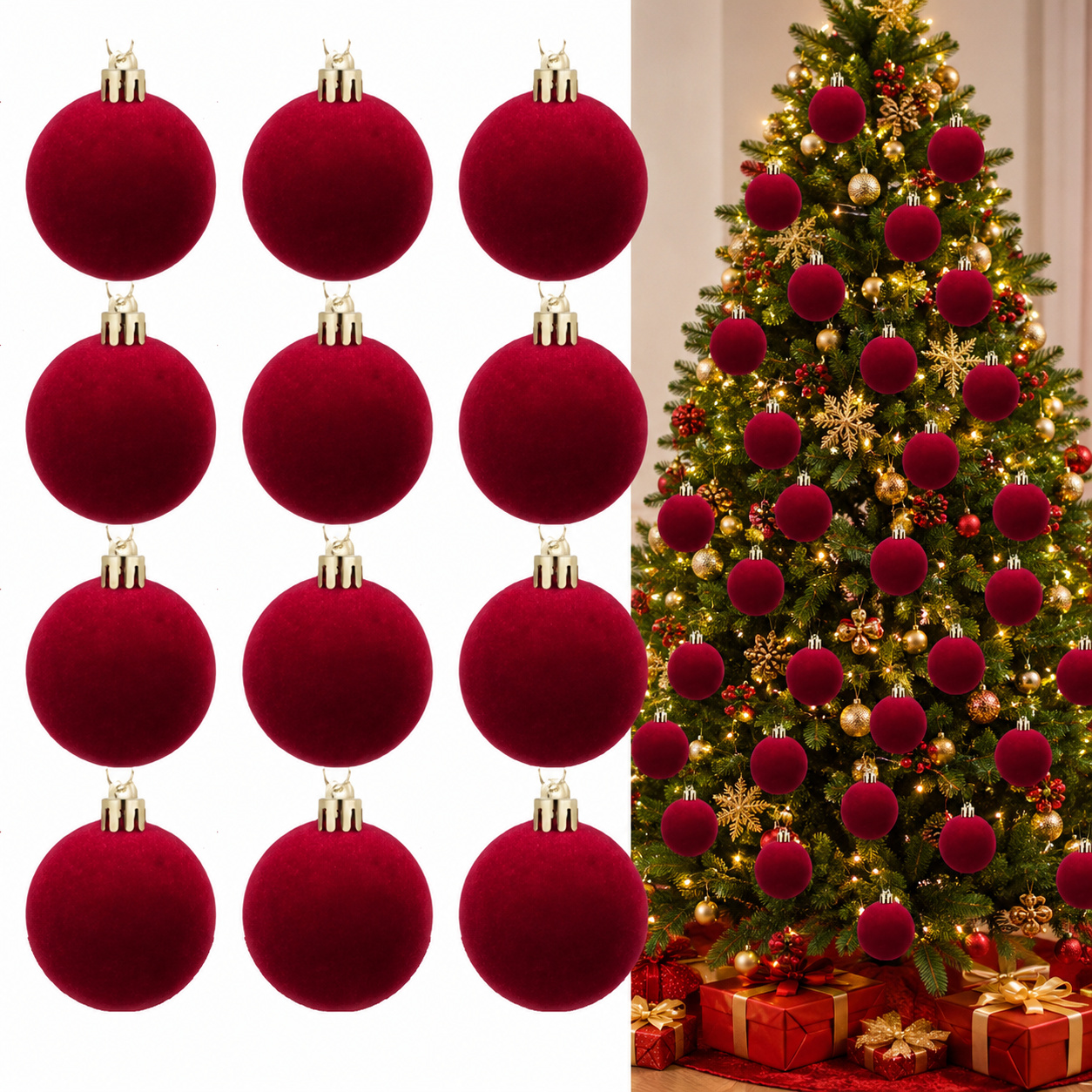 TEMU 16 palline natalizie in velluto , per decorazioni per alberi di Natale - Halloween, Ringraziamento, compleanno e decorazioni per matrimoni,