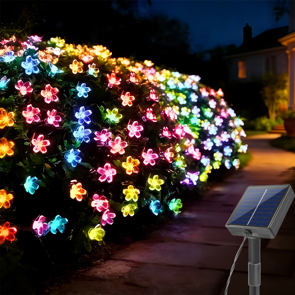 1pc, Cherry Solar String Lights, Outdoor String Lights, Warm White, 12/7/5m, 8 Ipx4, Spring, For Yard Terrace Lawn, Spring Lights Halloween