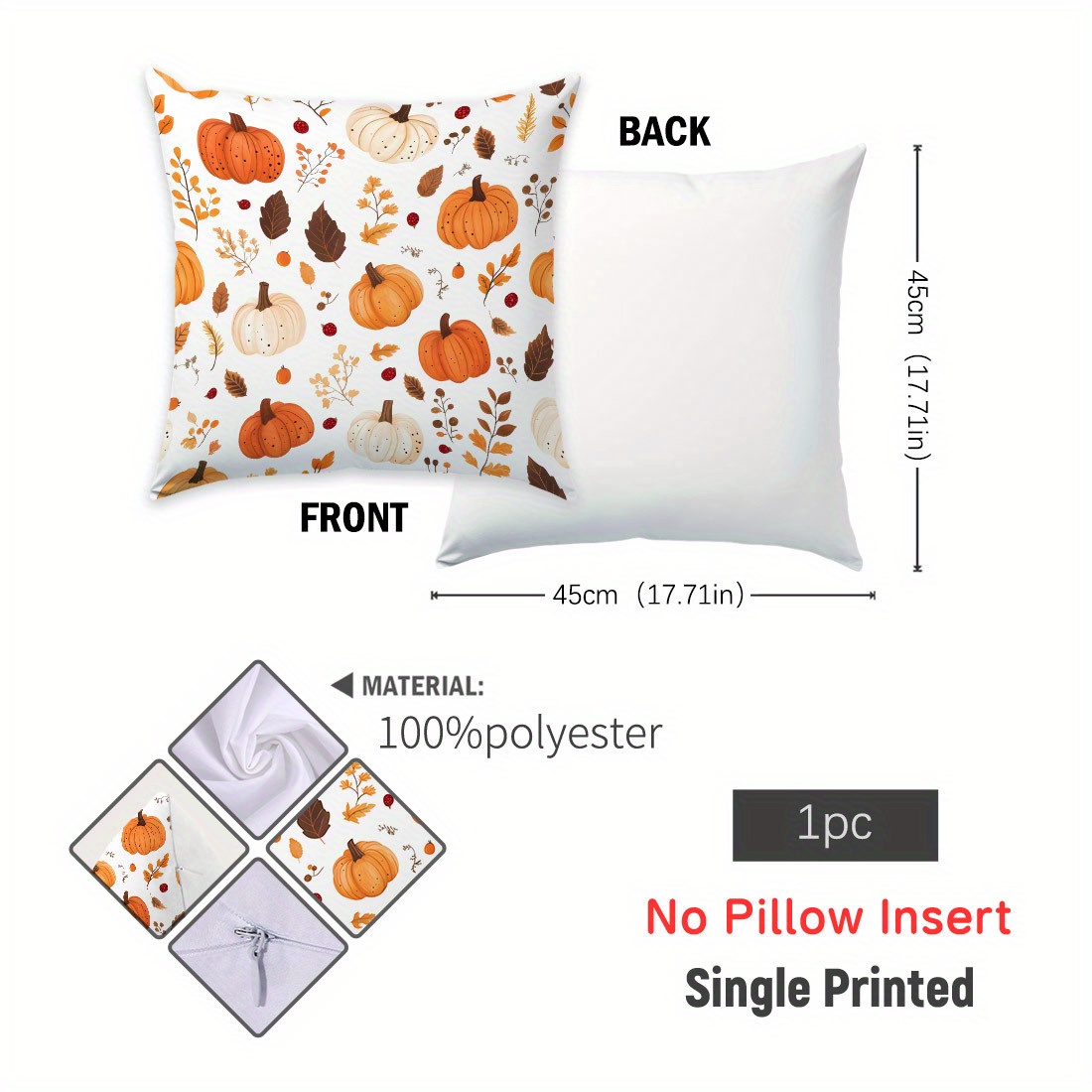 1pc, Autumn Pumpkin Tree Leaves Berry Printed Pillow Cover, (17.71in*17.71in/45cm*45cm) Home Cozy Decorative Cushion Cover For Living Room Bedroom Sofa, Pillow Insert Not Included