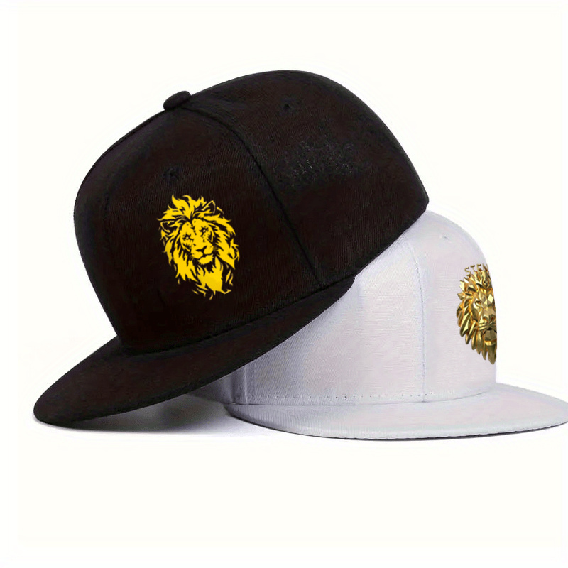 TEMU 2pcs - Adjustable Flat Brim Hat, Unisex Streetwear Hip-hop Dance For , Lion Face For Parties & Casual Attire (comfortable &)