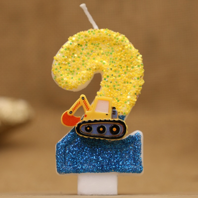 0-9 Digit Birthday Candles New Handmade Sequined 3d Excavator, Anniversary, Day, Celebration, Cute, Surprise, Themed Party Activities Scene 1pc Decorative Ornament