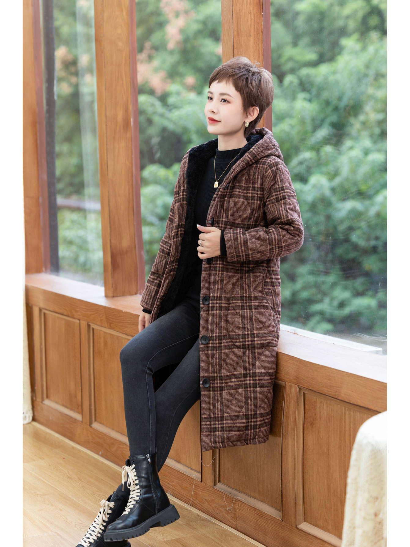 abrigo largo capucha cuadros mujer forro antiviento Temu Ecuador