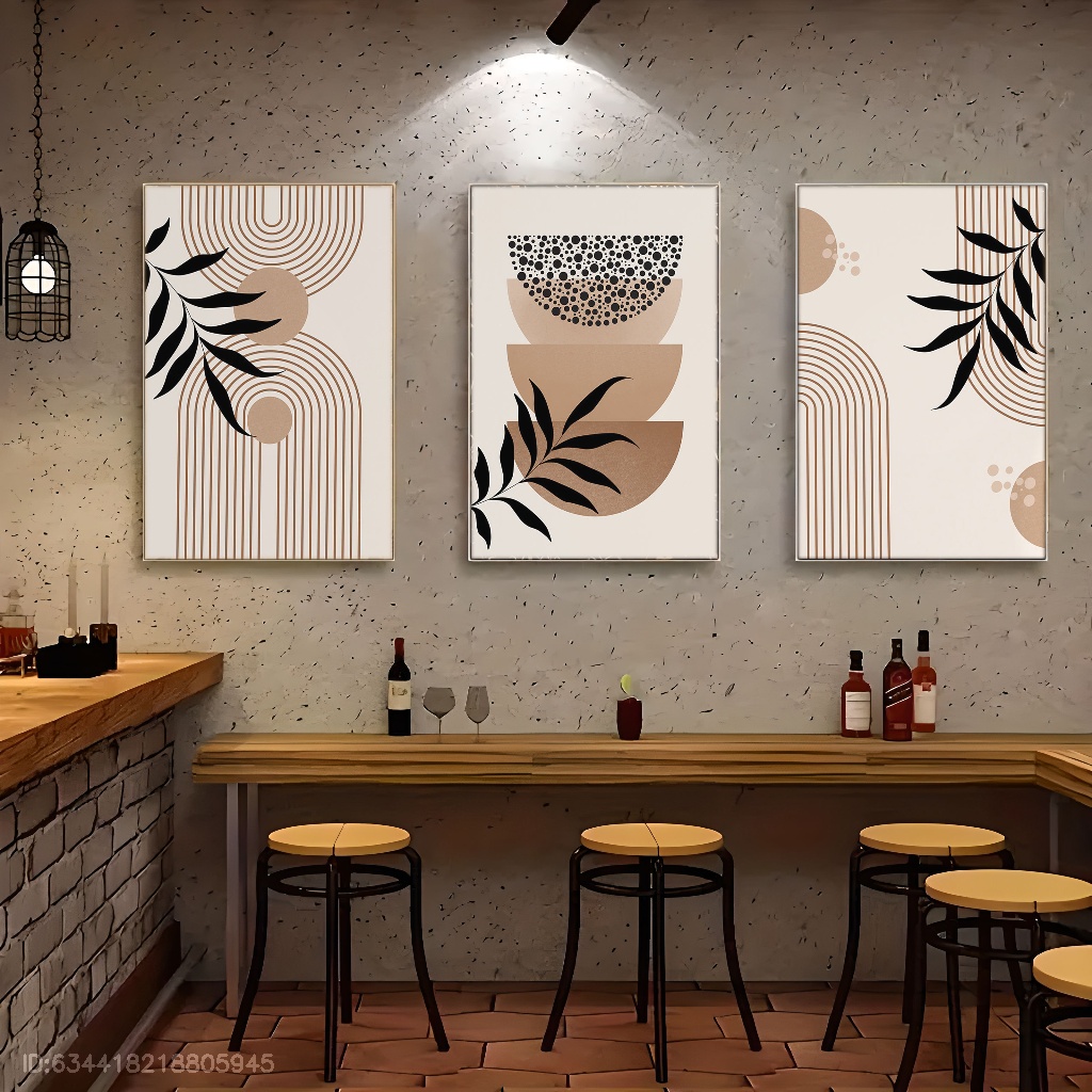 TEMU Ensemble de trois œuvres d'art sur toile encadrées 2D plates, style bohème moderne avec des couleurs , de feuilles et géométriques, parfait pour