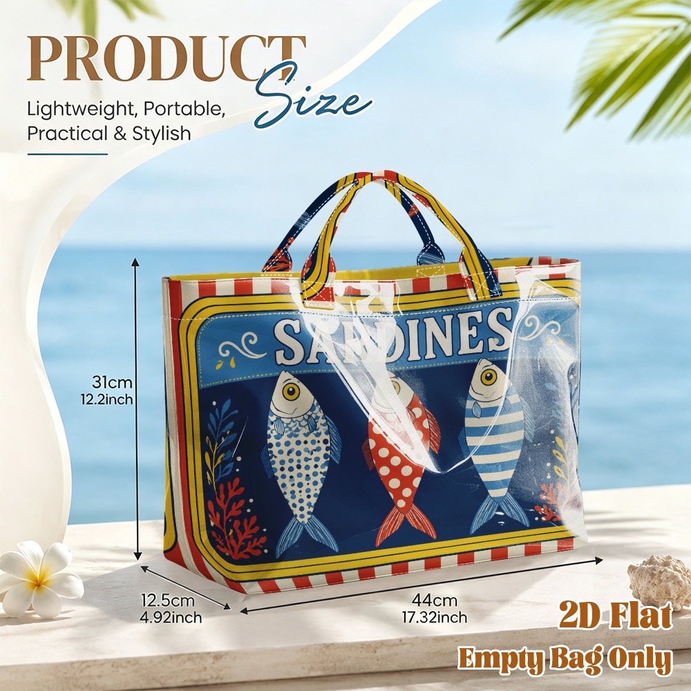 TEMU 1 sac d'épicerie réutilisable, impression 2D plate, motif coloré de , sac fourre-tout de voyage en PVC de grande , sac de courses, sac de