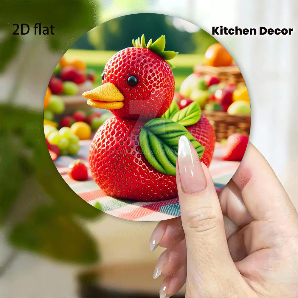 TEMU 1pc Magnet Suitable For Fridge, Acrylic Magnetic Sticker With Magnet Base, Cute Duck-shaped Fruit Decoration, Round Cartoon Animal Magnets For