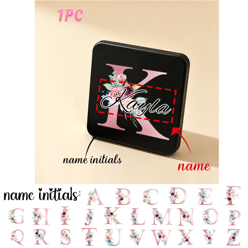 TEMU 1/2pcs Custom Text/name/initials Suitable For Handbags & Travel, A-z Alphabet Watercolor Vintage Bouquet Print Double-sided Folding Mirror, Mini