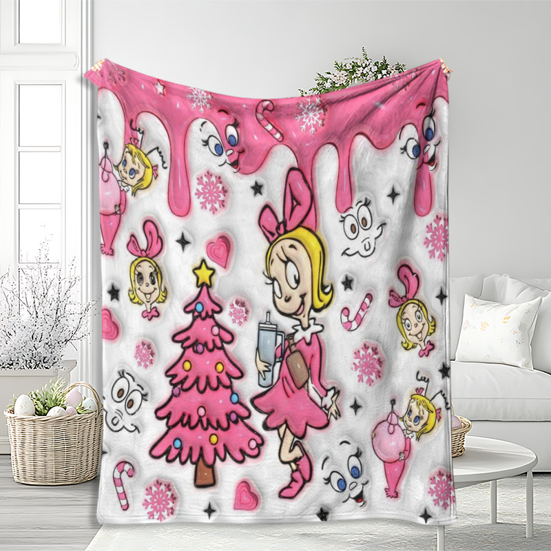 TEMU La Couverture de Noël - Plaid en Flanelle Douce avec de Lou Who, Couvre-lit Confortable Toutes Saisons pour Salon, Bureau, Voyage - Lavable en