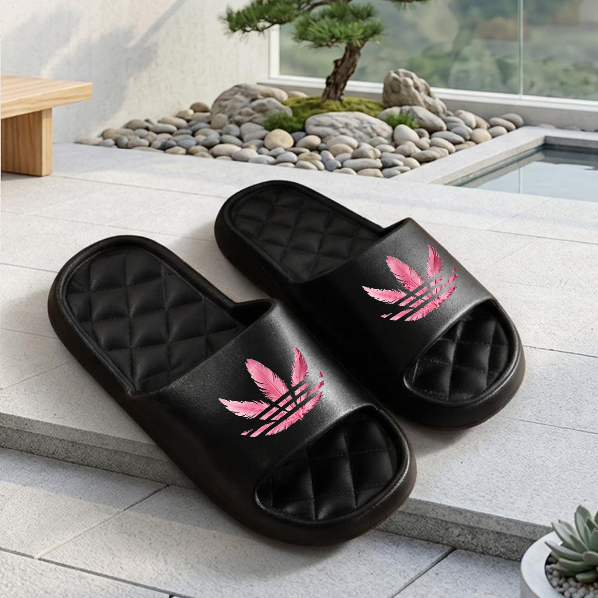 TEMU 1pc Leaf Printed Slippers, Slippers, Outdoor Beach Slippers, Cool Pool Slippers, Design, Stylish And Versatile, Durable, Suitable For Indoor And