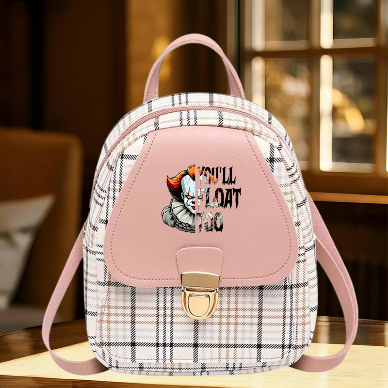 TEMU 1pc Warner . ' Float Too' Pennywise Themed Women's Mini Backpack, Print Convertible Shoulder Bag For Horror Movie Fans