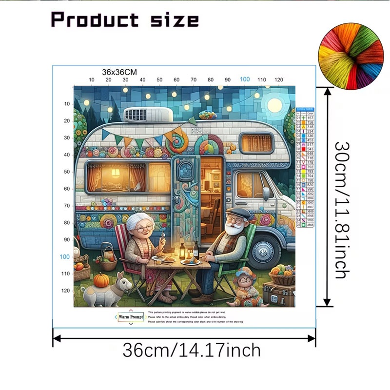 TEMU 1pc 14.17"x14.17" Cross Stitch Kit Suitable For Rv Family Scenes & -themed Designs, 11ct Pre-printed Polyester Fabric With Thread, Colorful Wall