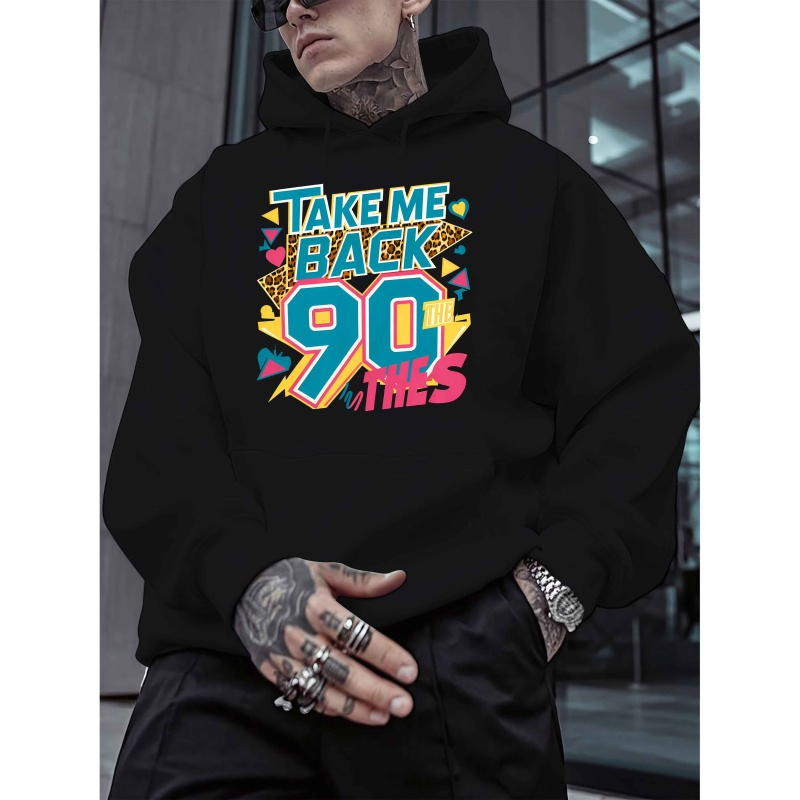 

Men's Casual Hoodie " Back 90s" - 100% Polyester Long Sleeve Sweatshirt With Alphabet Pattern, Stretch Knit Fabric, Regular Fit, Winter , 200gsm - Youth Fashion Gift