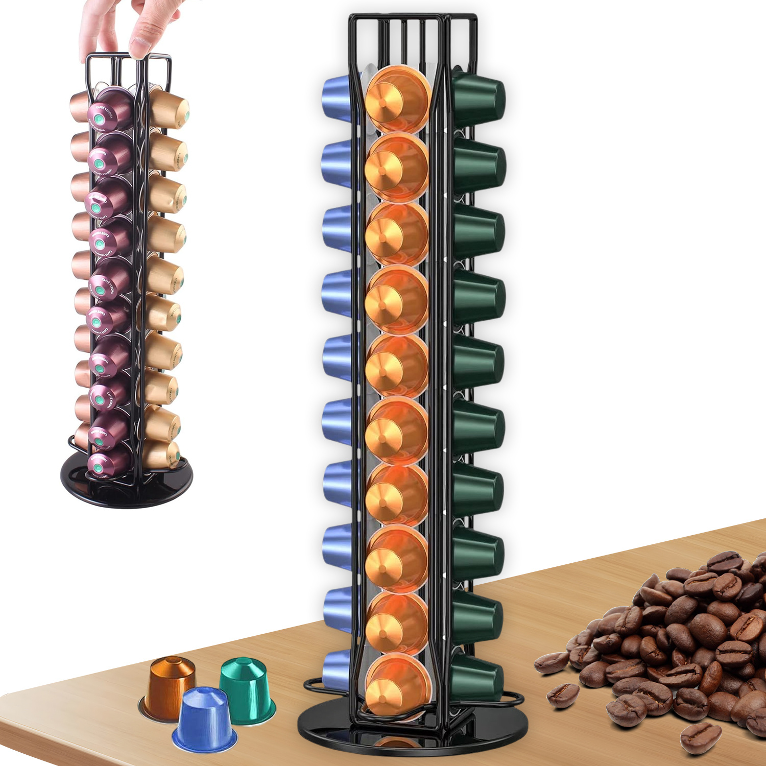 Image of Coffee Capsule Storage Rack With 40 Slots 360° Rotating Base For Kitchen Dining Room Office