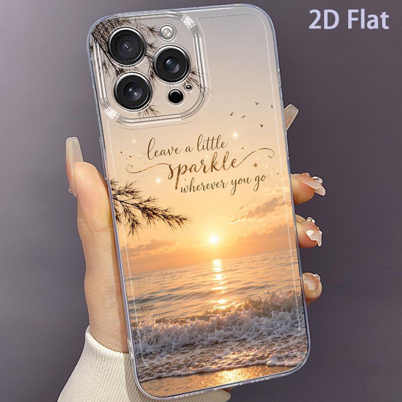 TEMU Phone Case: 2d Flat Seaside Sunset Inspirational English Pattern Phone Case, Suitable For Iphone 17/16/15/14/13/12/11 Pro
